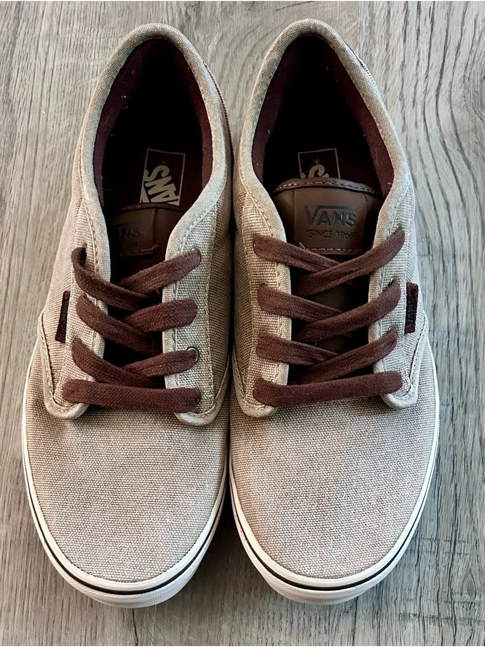 Vans Beige Canvas Low-Top Sneakers with Brown Accents